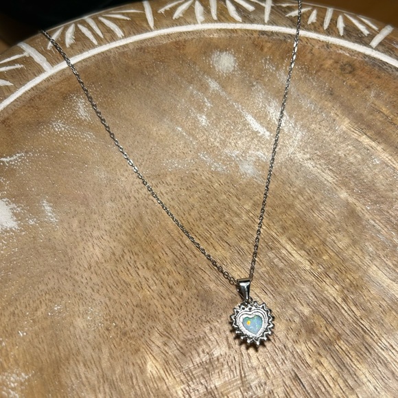 Lab Fire Opal & CZ 925 Sterling Silver Heart Necklace - Picture 9 of 12